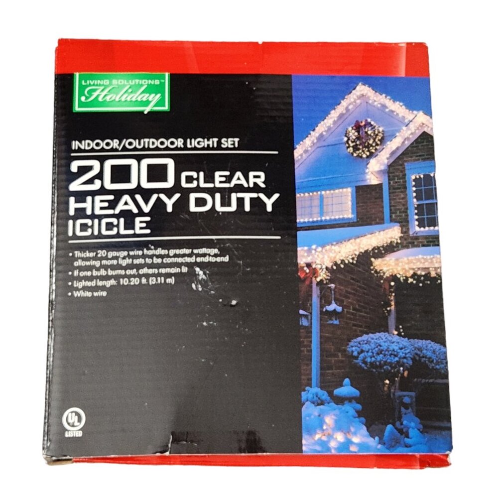 Living Solutions Indoor Outdoor 200 Clear Heavy Duty Icicle String Light Set NIB